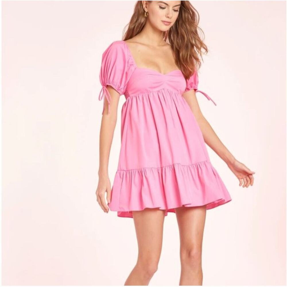 Amanda Uprichard Puff Sleeve Babydoll Mini Dress Size Small Pink Romantic Y2K